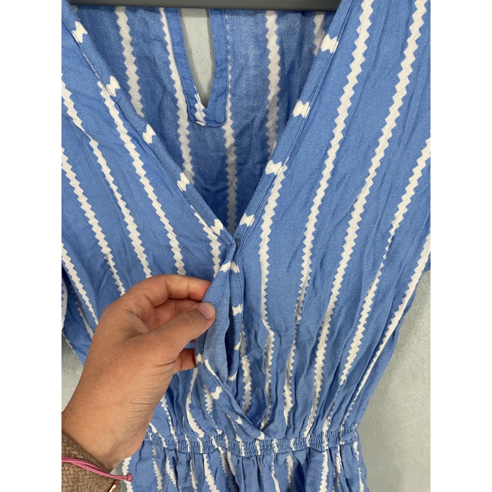 Beachgold Women Romper Blue White Striped Rayon Pineapple Charm Size Extra Small - Picture 3 of 11
